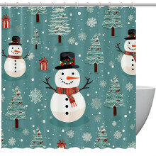Rideau de douche imperméable Bonhomme de neige de Noël avec œillets et crochets, 152 x 183 cm