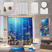 Rideau de douche et tapis de bain WJSXC en polyester imperméable et anti-moisissure, ensemble de 4 pièces, 180 x 180 cm, compatible avec la