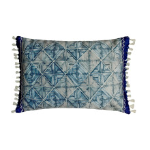 Housse de coussin lombaire bleue 30 x 55 cm (12 x 22 pouces), coussin oblong en dentelle suédée et indigo, motif géométrique style moderne -