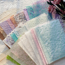 Hesroicy 10Pcs Hand Account Papers Non-breakable Marbling Design DIY A6 Snow Dot Yarn Handbook Mesh Special Papers for Handicraft