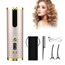 Cordless Automatic Hair Curler with Ceramic Barrel, USB Rechargeable, Adjustable Heat Settings