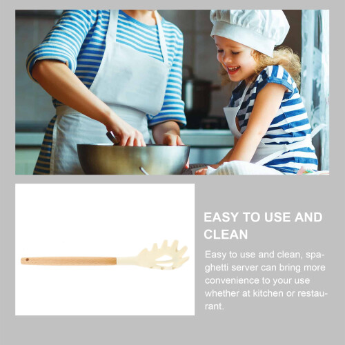 Practical Spaghetti Spoon Server With Wooden Handle Daily Use Pasta Server Strainer Spoon Kitchen Supply 2