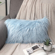 Phantoscope Merino Style Faux Fur Series Decorative Throw Pillow, 12" x 20", Light Blue, 1 Pack