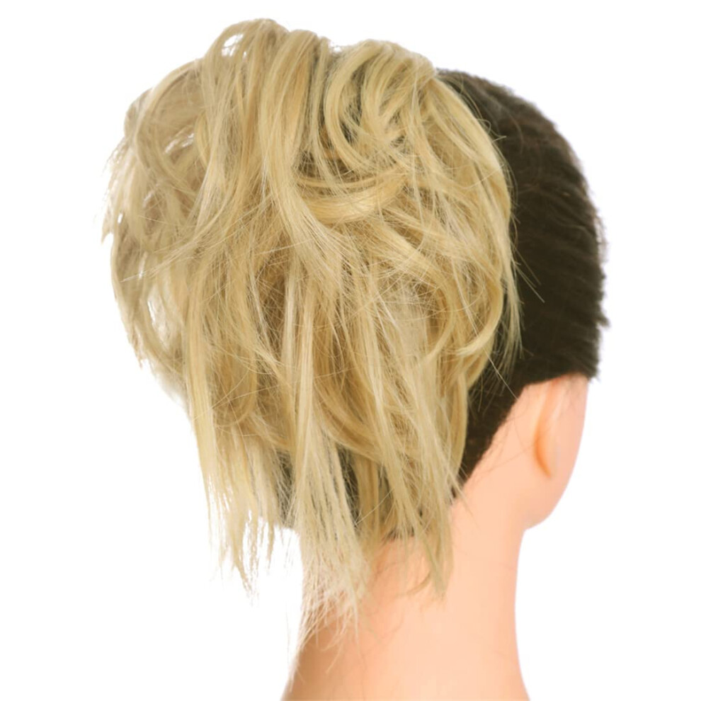Unisex Light Ash Blonde Messy Bun Hair Piece With Curly Chignon Extension For Instant Volume And Natural Waves