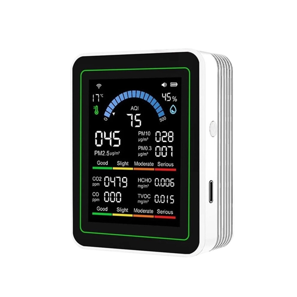 Gas Detector Co2 Monitor With Formaldehyde Sensor, Temperature Humidity Meter 10In1 For Home Office (White) 9044945060683