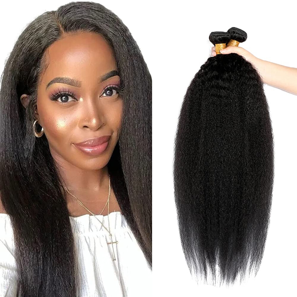 Unisex Black Brazilian Kinky Straight Hair Bundles 3Pcs Unprocessed Virgin Human Hair Extensions Natural Remy Full Volume Durable Double Wefts
