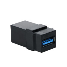 Conception compacte, adaptateur USB 3.0 mâle/femelle coudé à l'arrière, insert trapézoïdal Keystone, compatibilité Plug and Play, intégration