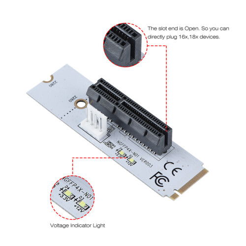 Προσαρμογέας PCI-E4X, θύρα SSD M.2Key M, κάρτα NGFF M.2 σε PCI-E X4Riser με ένδειξη LED, τροφοδοτικό SATA, 2