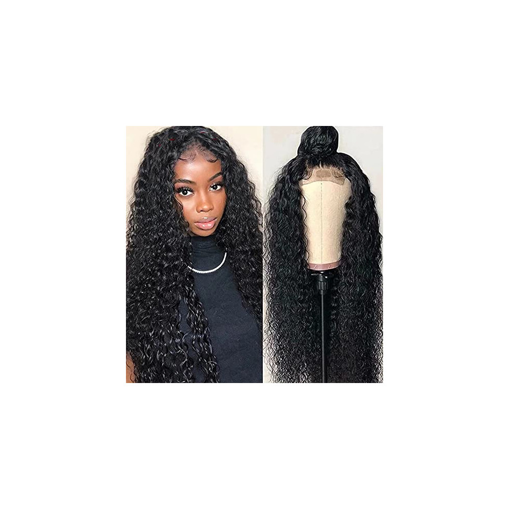 Unisex 24 Inch Kinky Curly Lace Closure Wig 150 Density Human Hair Pre Plucked Hairline Swiss Lace