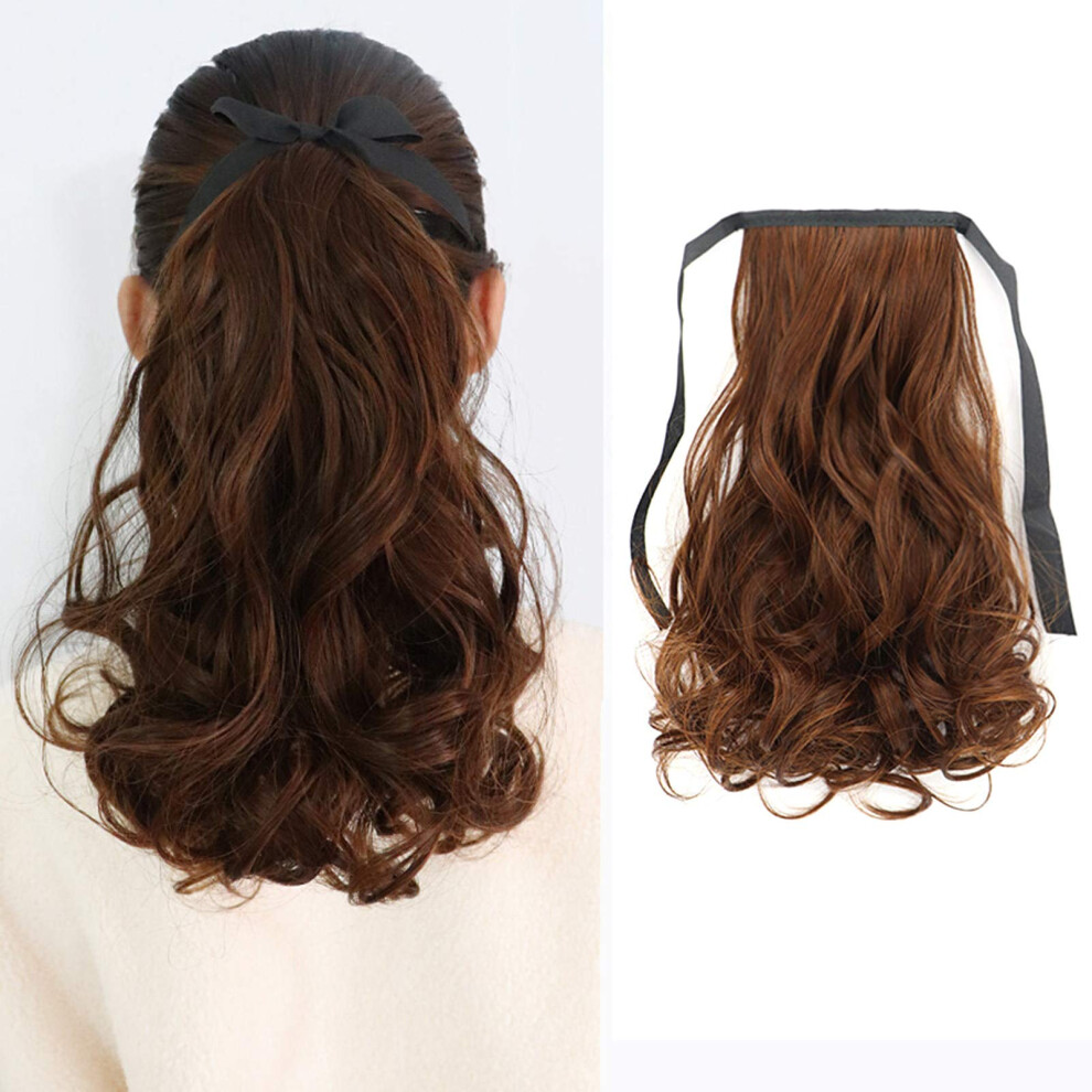 Unisex Brown Ponytail Hair Extension Long Curly Heat Resistant Synthetic Wig Clipin Fluffy Hairpiece Light