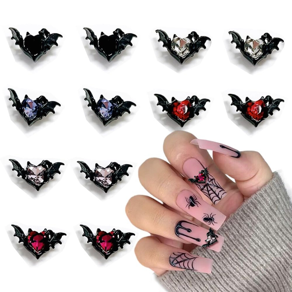 Nail Art Charms Vintage Heart Wing Alloy 3D Halloween Set for DIY Nails and Decorations 12PCS