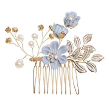 Bridal Hair Accessories Floral Pearl Wedding Headpiece Gold Flower Hair Comb Elegant Headdress