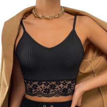Lace Cami Crop Top For Women V Neck Slim Basic Tank Top With Spaghetti Strap And Contrast Lace Design Ideal For Summer Casual Wear