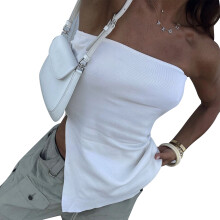 Strapless Bandeau Top For Women Backless Crop Tube Shirt Ruched Asymmetrical Hem Sleeveless Vest Slim Fit Stretchy Breathable Fabric Bounce Free