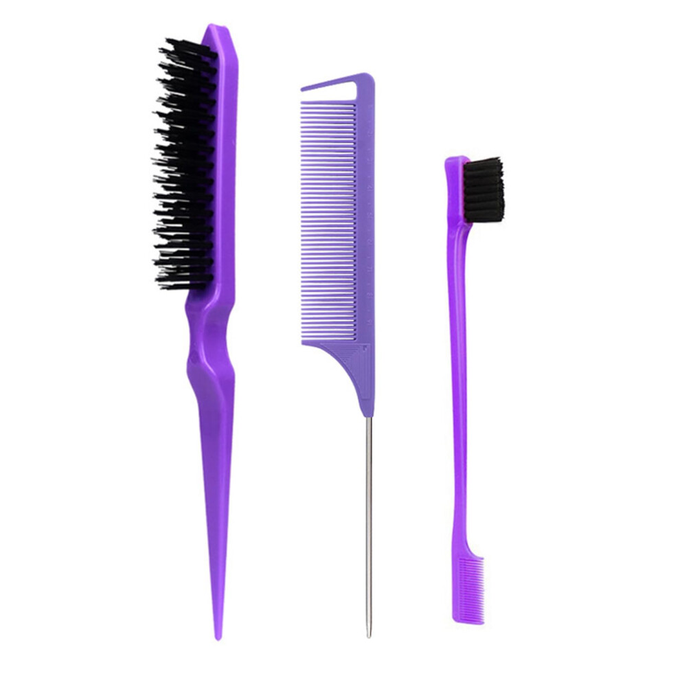 Unisex 3 Piece Slick Back Hair Brush And Comb Set With Bristle Brush, Tail Comb And Teasing Brush