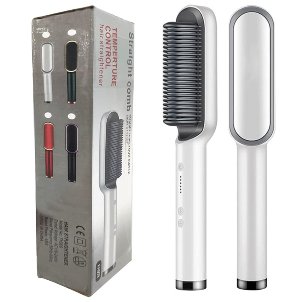 White Beard Straightening Brush With Fast Heating And Antiscald Design, 6 Temps, 360 Swivel Cord,