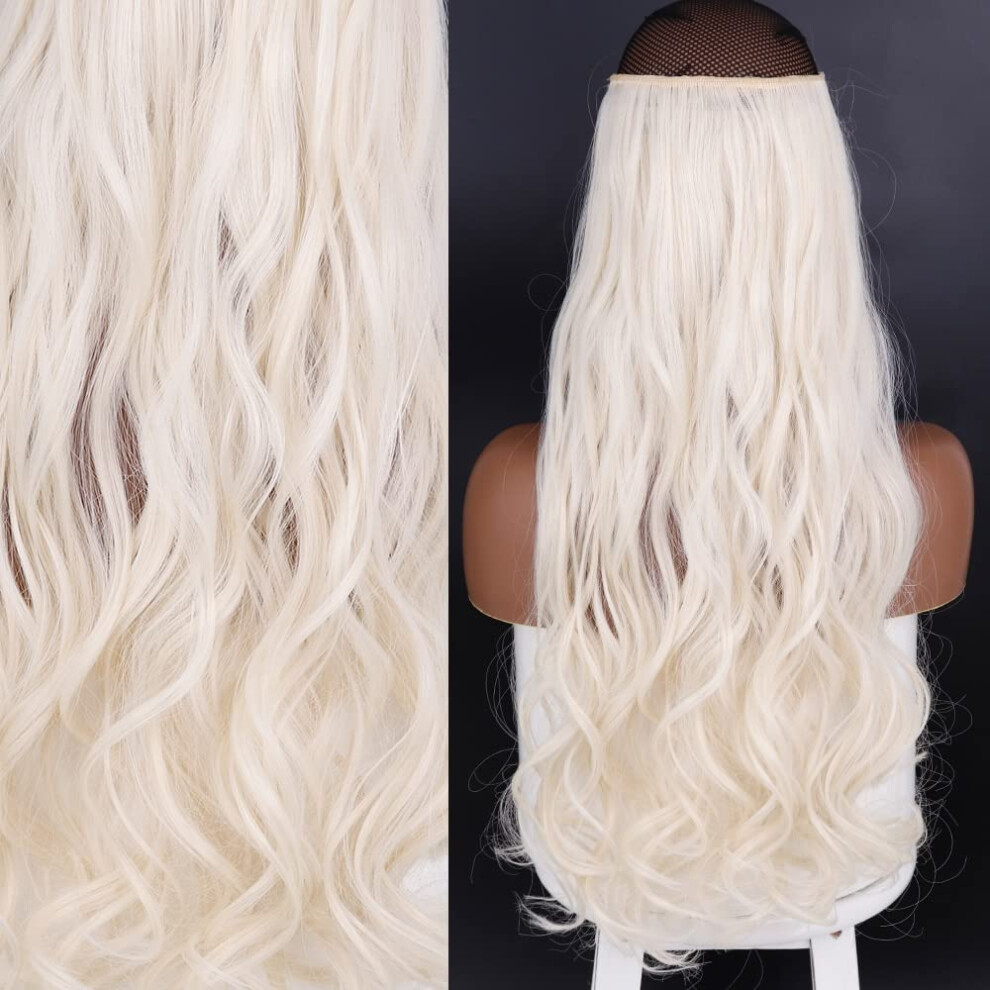 Unisex Black Hair Extensions Invisible Wire Halo Synthetic Straight Natural Blonde 16In Clip In Bangs