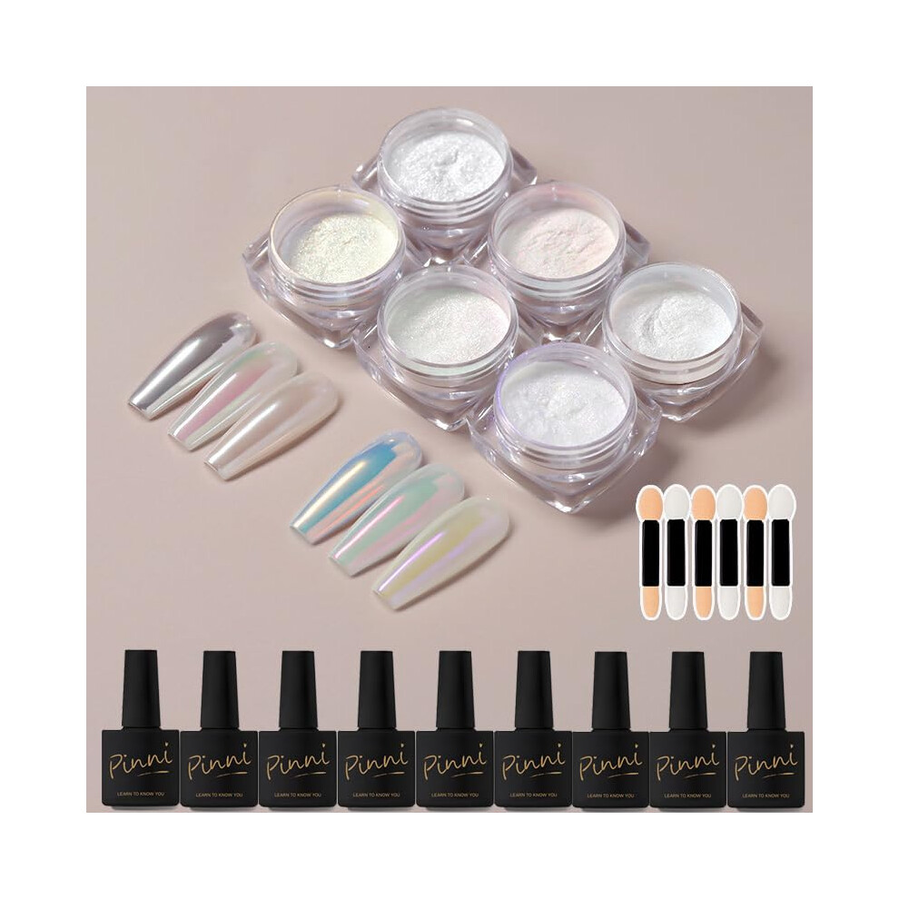 Chrome Nail Powder Set with Aurora Iridescent Shimmer and Mermaid Pearl Effects, 6 Colors