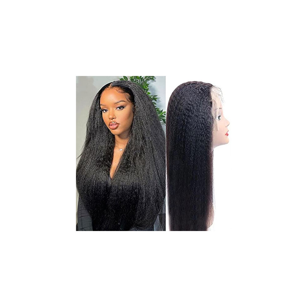 Unisex Brazilian Human Hair Wig 26 Inch Kinky Straight Hd Lace Frontal Preplucked Natural Hairline