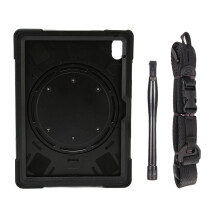 Custodia ibrida portatile con supporto girevole e protezione antiurto, maniglia posteriore ergonomica per una presa sicura.