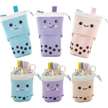 Corduroy Pen Holder Organizer for School, Telescopic Pen Pouch with Adjustable Height Canvas Zip Kawaii, Perfect Gift for Kids and Students (3PCS)