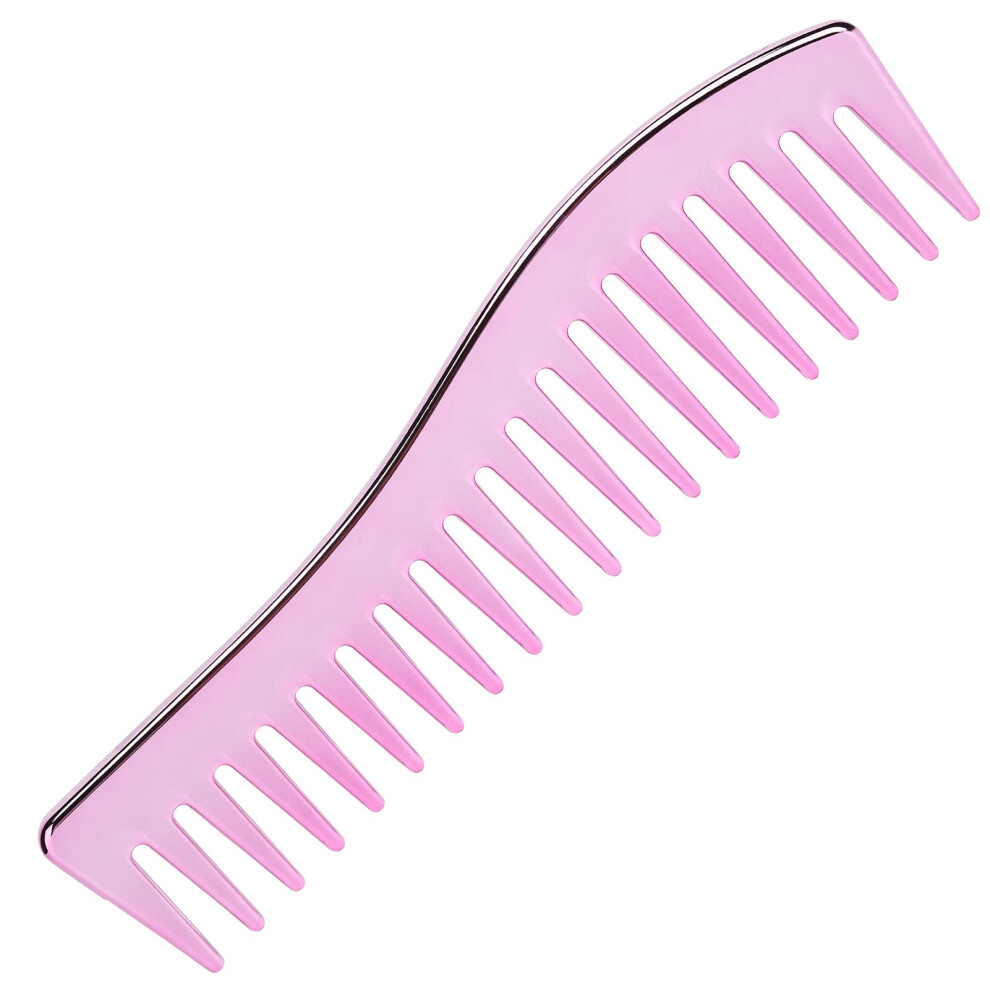 Wide Tooth Detangling Comb for Thick and Wet Hair, Heat Resistant Plastic, Purple Pink