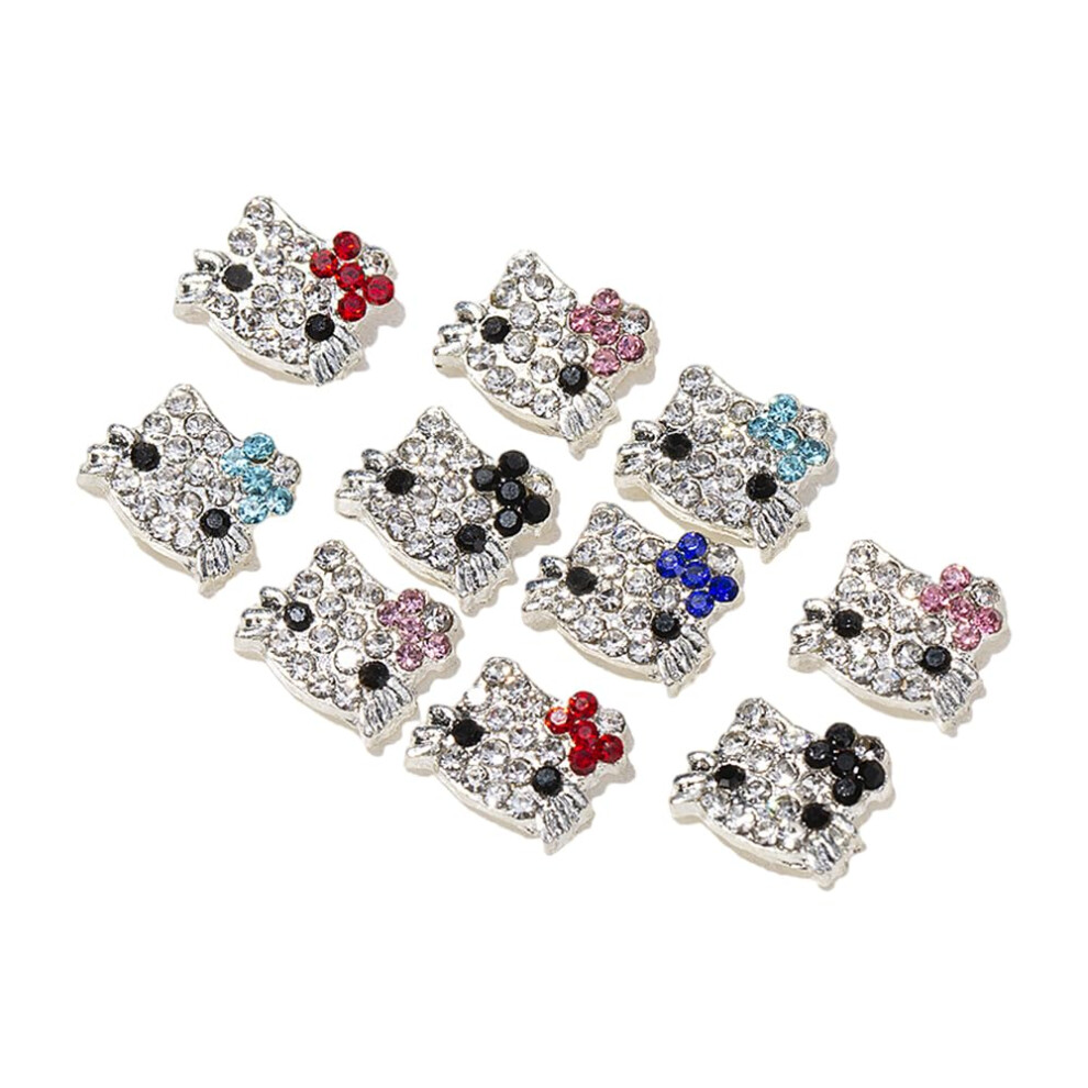 36pcs 3D Cat Nail Charms with Colorful Rhinestones for DIY Manicure in 6 Vibrant Colors