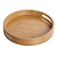 Creative Style Wooden Serving Tray with Double-Ear Cutouts, Premium Material Smooth Surface Tray, Circular Structural Design Tea Set Tray for Home and