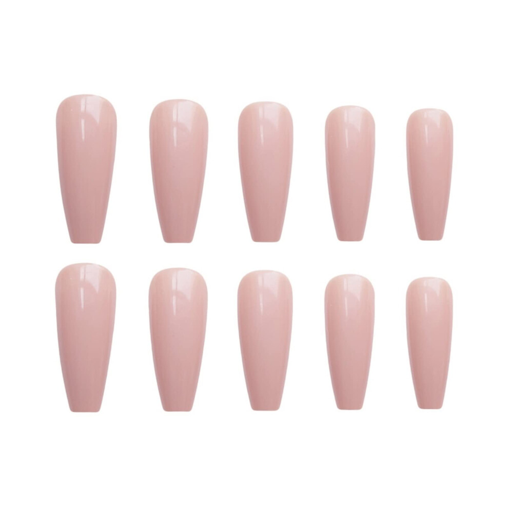 Pink,Cream 24Pcs Long Nude Pink Press On Nails With Durable Glossy Finish For Instant Salon Manicure