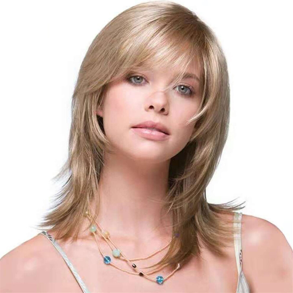 Unisex Brown Wavy Wig With Bangs, Medium Length Heat Resistant Synthetic Hair, Natural Hairline For Cosplay