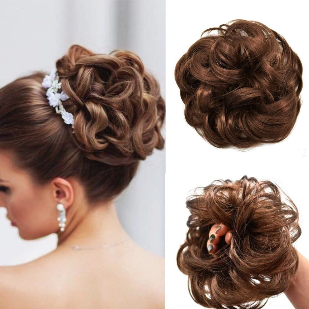 Messy Hair Bun Extension with Instant Volume Boost, Golden Brown Synthetic Scrunchie Bun