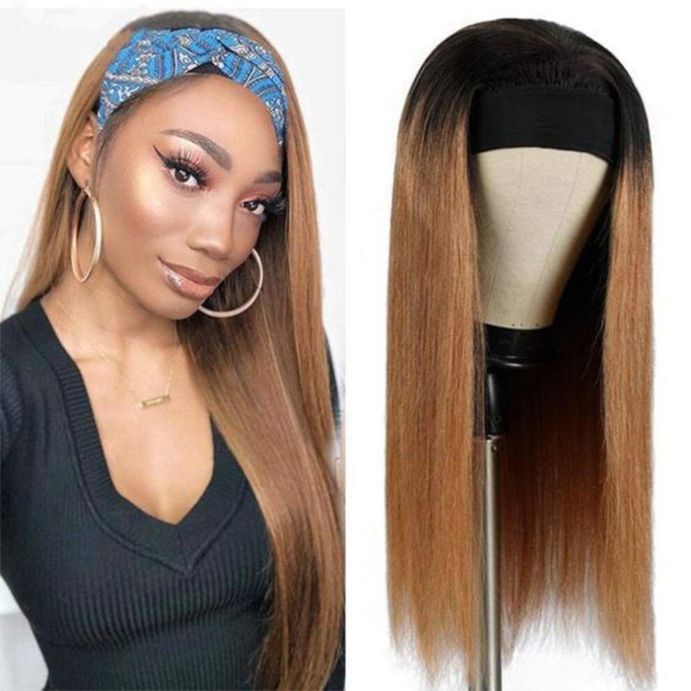 Unisex Black Virgin Remy Human Hair Ombre Headband Wig 24 Inch 180 Density Glueless For Women