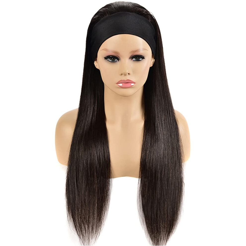 24 Inch Brazilian Virgin Human Hair Headband Wig for Black Women, Glueless None Lace Front, Natural Look