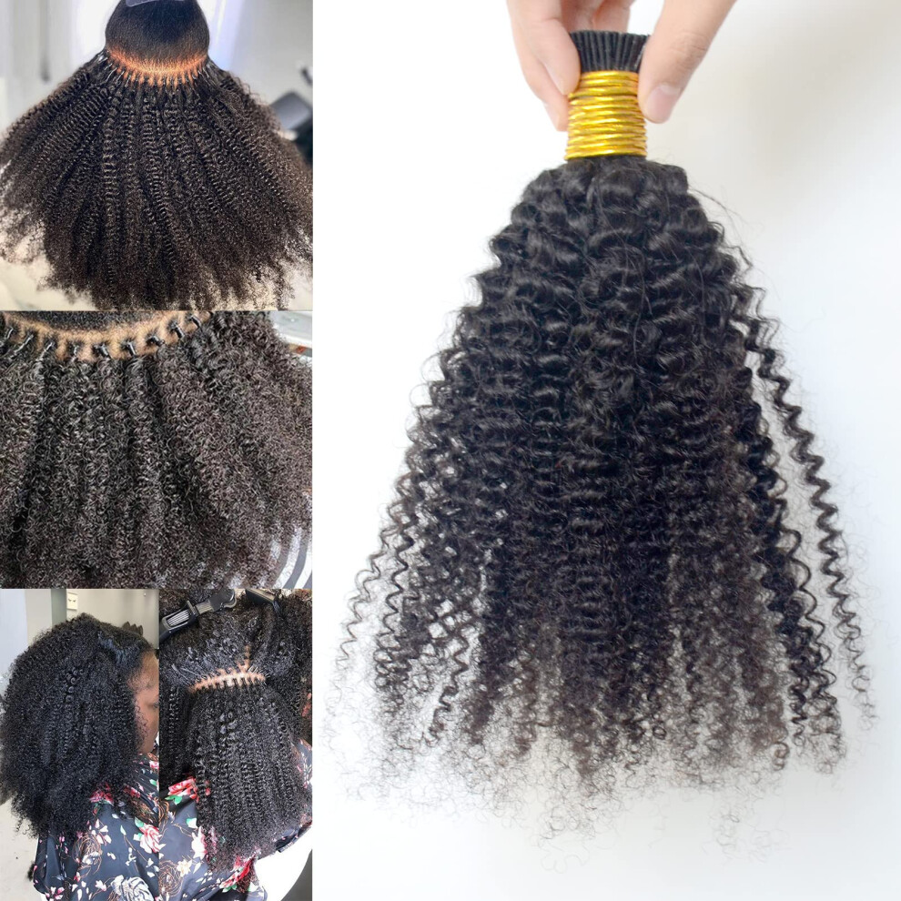 Unisex Afro Kinky Curly I Tip Human Hair Extensions 18 Inch 4B 4C Prebonded Microlinks Seamless Blend