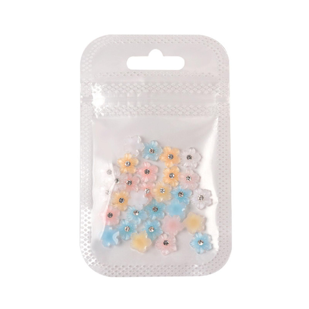 30Pcs 3D Flower Nail Charms with Rhinestones Resin Decorations for DIY Manicure and Crafts