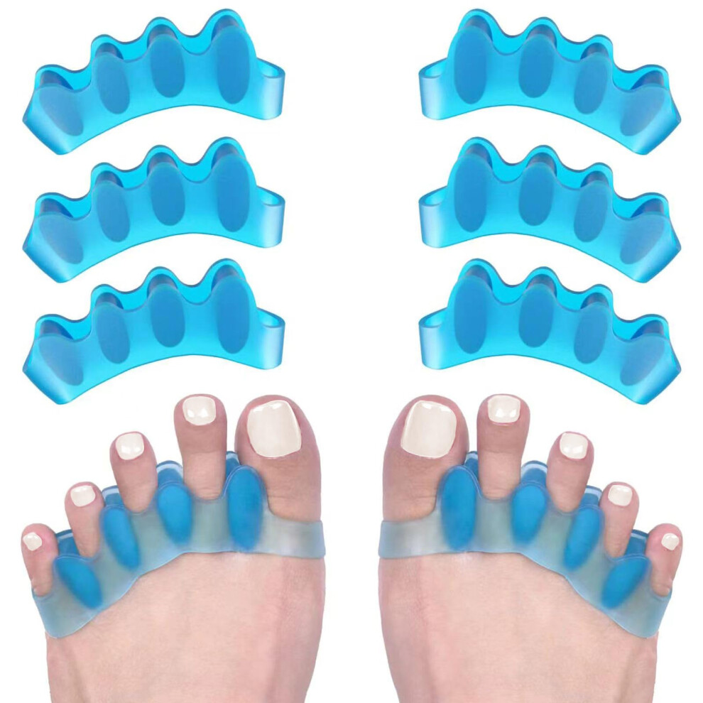 Blue Toe Separator And Bunion Corrector 6 Pcs Soft Gel Toe Spacer For Alignment And Plantar Fasciitis Relief