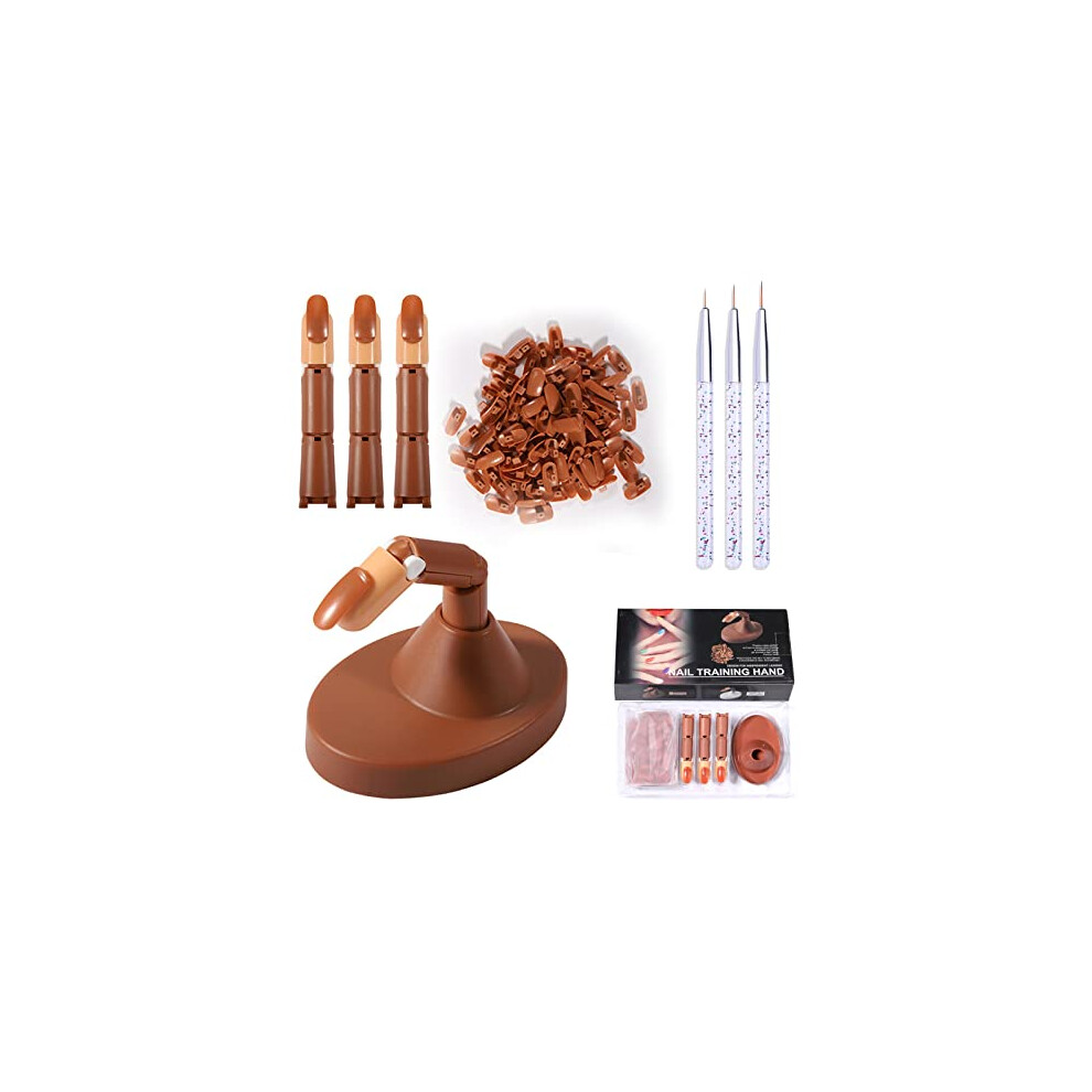Acrylic Nail Practice Kit with 3 Adjustable Training Fingers, NonSlip Base, Drill Pens and 100 False Nails
