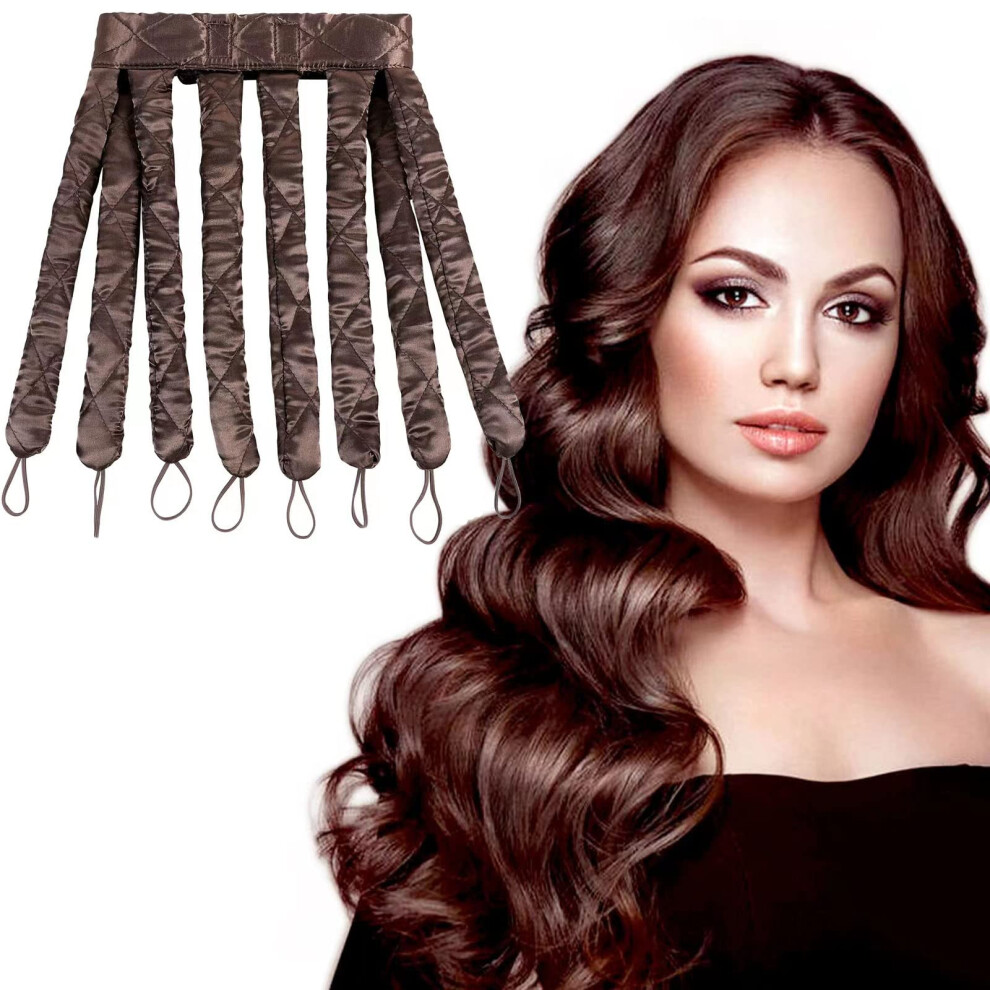 Brown Heatless Curling Headband For Overnight Curls, Octopus Style Hair Curler With Adjustable Strips,