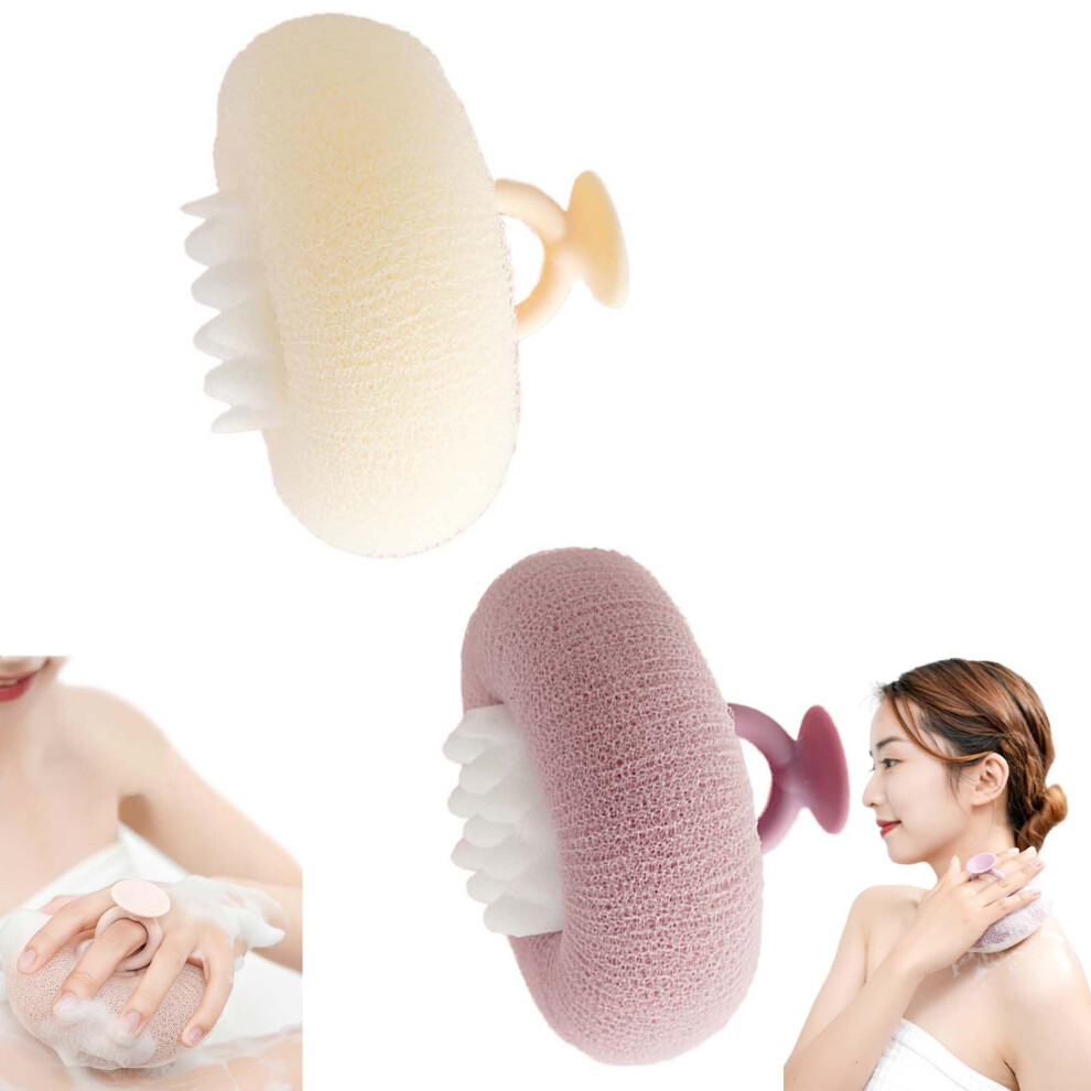 Purple/Beige Sunflower Bath Sponge With Suction Cup, 2In1 Exfoliating Body Scrubber For Men And Women