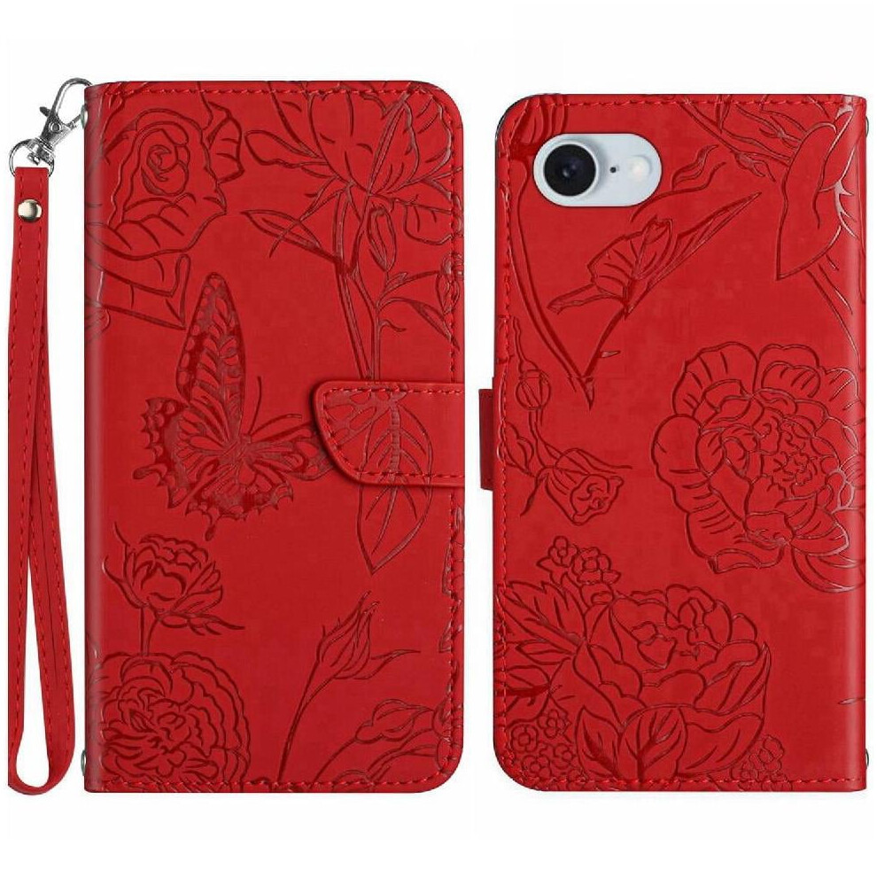 Flip Case For Compatible With Iphone Se4 2024, Wrist Strap, Anti-Drop, Shockproof Pu Leather Case With Flowers & Butterflies 9773935525238