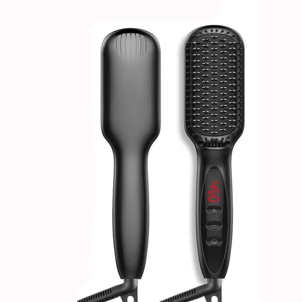 Black Hair Straightener Brush Ionic Ceramic Antiscald Fast Heating Frizz Control Dual Voltage