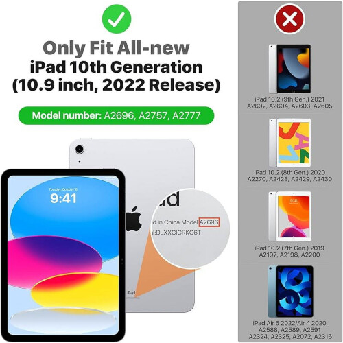 Νέα θήκη συμβατή με iPad10ης γενιάς 2022, συμβατή με iPad10.9, ημιδιαφανές πίσω μέρος από 1