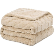 Superweiche, kuschelige Überwurfdecke für Couch, Sofa und Bett – Flauschige, wendbare Sherpa-Fleecedecke, 3D-Karomuster, Khaki, 127 x 152 cm