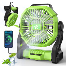 Ventilator portabil de camping cu felinar LED, baterie de 10400mAh, reîncărcabil USB, temporizator și rotație, design cu cârlig pentru cort,