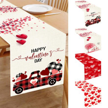 Chemin de table pour la Saint-Valentin - Napperon rouge en lin imprimé drapeau, nappe isolante thermique pour table de salon/salle à manger,