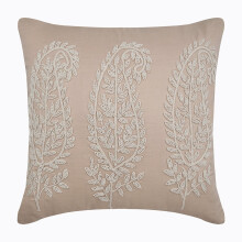 Taie d'oreiller beige 66 x 66 cm (26 x 26 pouces) en lin, broderie cachemire, design contemporain - Compatible avec les oreillers de 66 x 66 cm (26 x