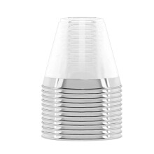 Gobelet en plastique Qtmnekly 27 cl, gobelet rigide jetable, verre à vin en plastique transparent pour mariage, bord argenté.