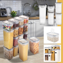 Dengmore Lot de 5 boîtes de conservation hermétiques avec couvercles, compatibles avec les céréales, le riz, la farine, le sucre et les aliments
