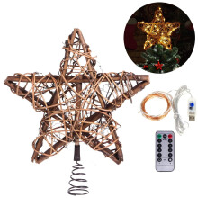 Étoile de Noël rustique avec 30 lumières LED, décoration vintage en rotin pour sapin, étoile de Noël décorative
