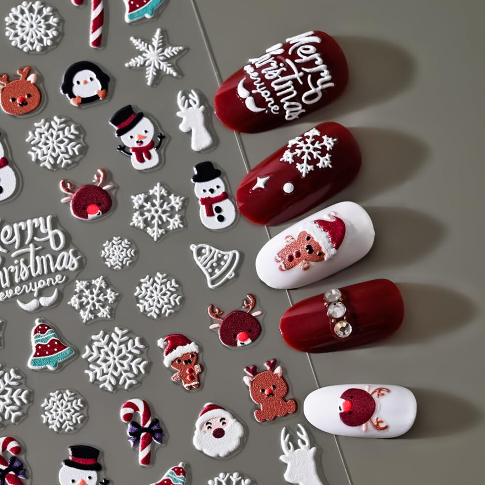 Christmas Nail Stickers 5D Embossed Texture SelfAdhesive Santa Snowflake Nail Art Decals for DIY Manicure